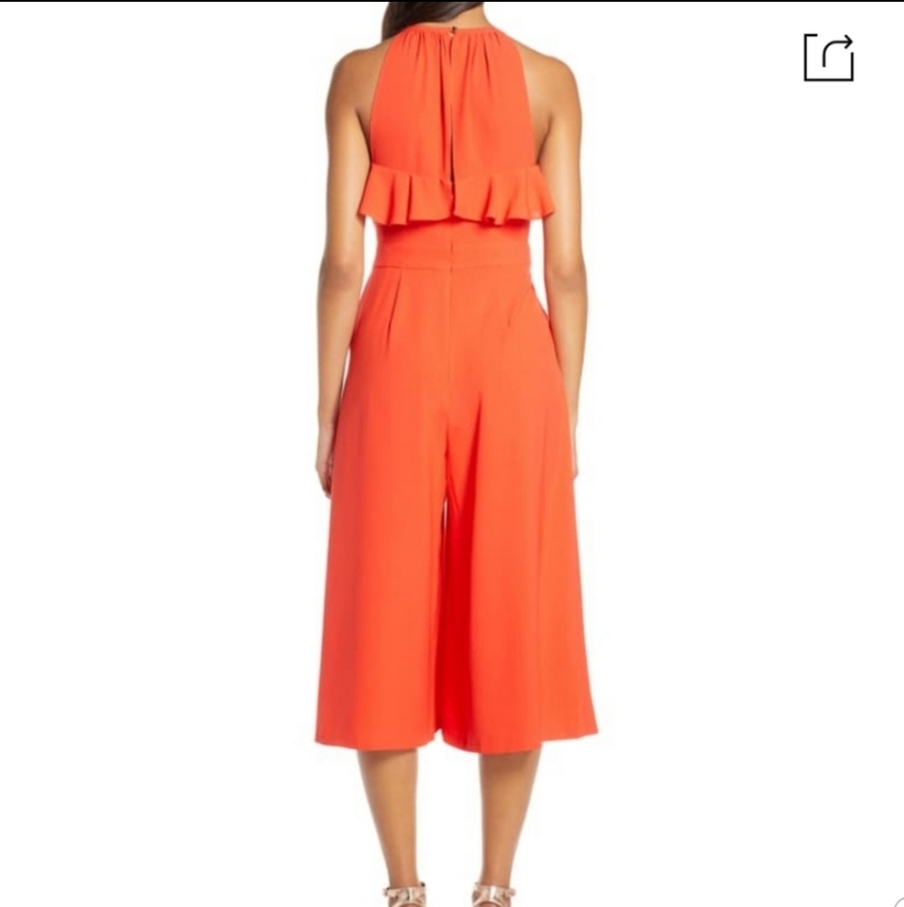 Vince Camuto Ruffled Halter Neck Wide Leg Red Jumpsuit Size 4 - Picture 9 of 9